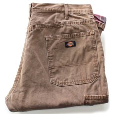 画像1: Dickiesディッキーズ チェック ネルライナー ダック地 ペインターパンツ 焦げ茶 フェード W38 L32 (1)