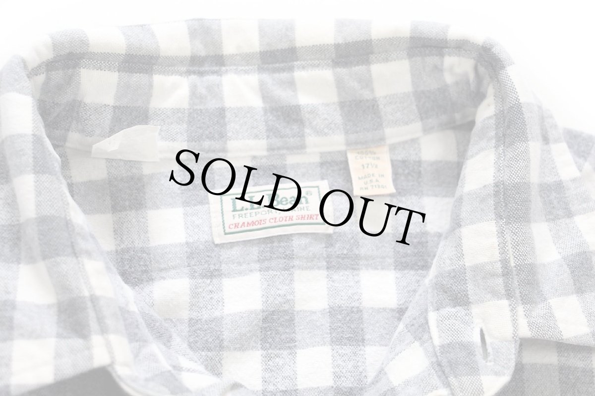 画像5: 80s USA製 L.L.Bean CHAMOIS CLOTH SHIRT ギンガムチェック コットン シャモアクロスシャツ グレー×白 17.5 (5)