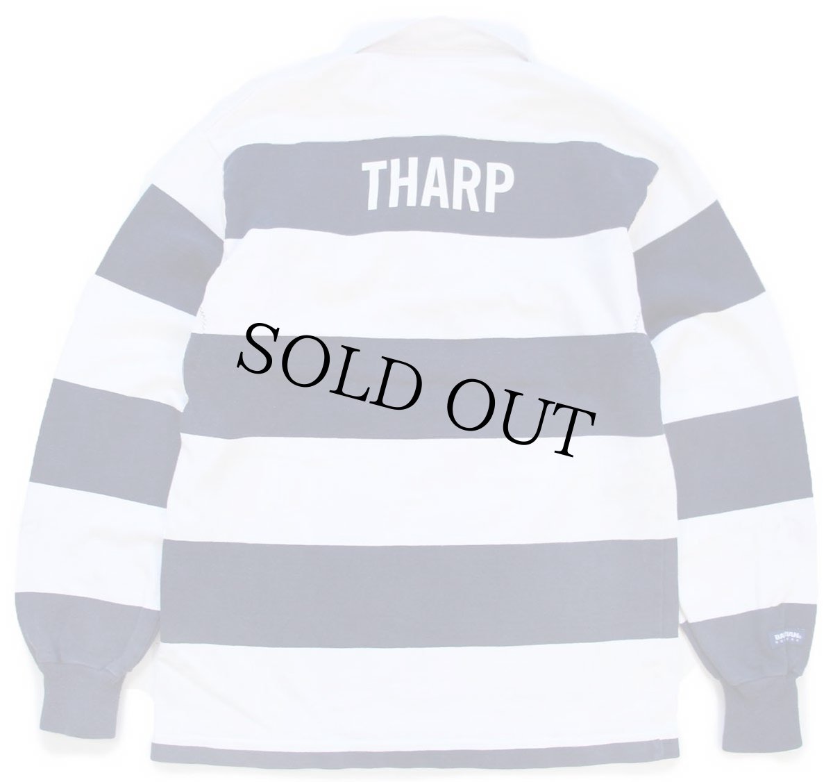 画像2: カナダ製 BARBARIANバーバリアン NOTRE DAME ACADEMY Coach 刺繍 太ボーダー コットン ラガーシャツ 紺×白 S (2)