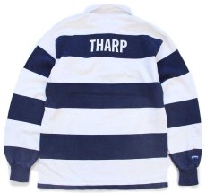 画像2: カナダ製 BARBARIANバーバリアン NOTRE DAME ACADEMY Coach 刺繍 太ボーダー コットン ラガーシャツ 紺×白 S (2)