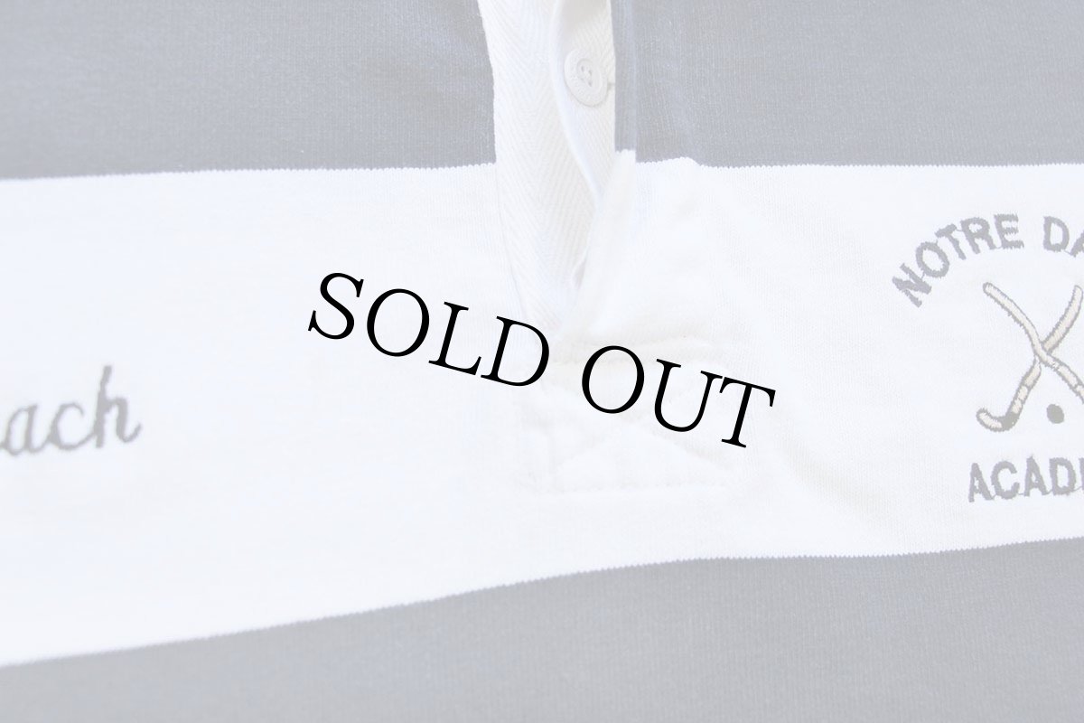 画像6: カナダ製 BARBARIANバーバリアン NOTRE DAME ACADEMY Coach 刺繍 太ボーダー コットン ラガーシャツ 紺×白 S (6)