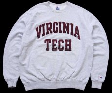 画像1: 90s USA製 Championチャンピオン VIRGINIA TECH アップリケ 前V スウェット 杢グレー XL (1)