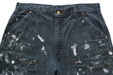 画像4: carharttカーハート ペンキ飛び＆ダメージ チェック ネルライナー ダブルニー ダック地 ペインターパンツ ボロ 黒 フェード W36 (4)