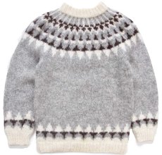 画像1: アイスランド製 Samband of Iceland 丸ヨーク ノルディック柄 ウール ハンドニット セーター L (1)