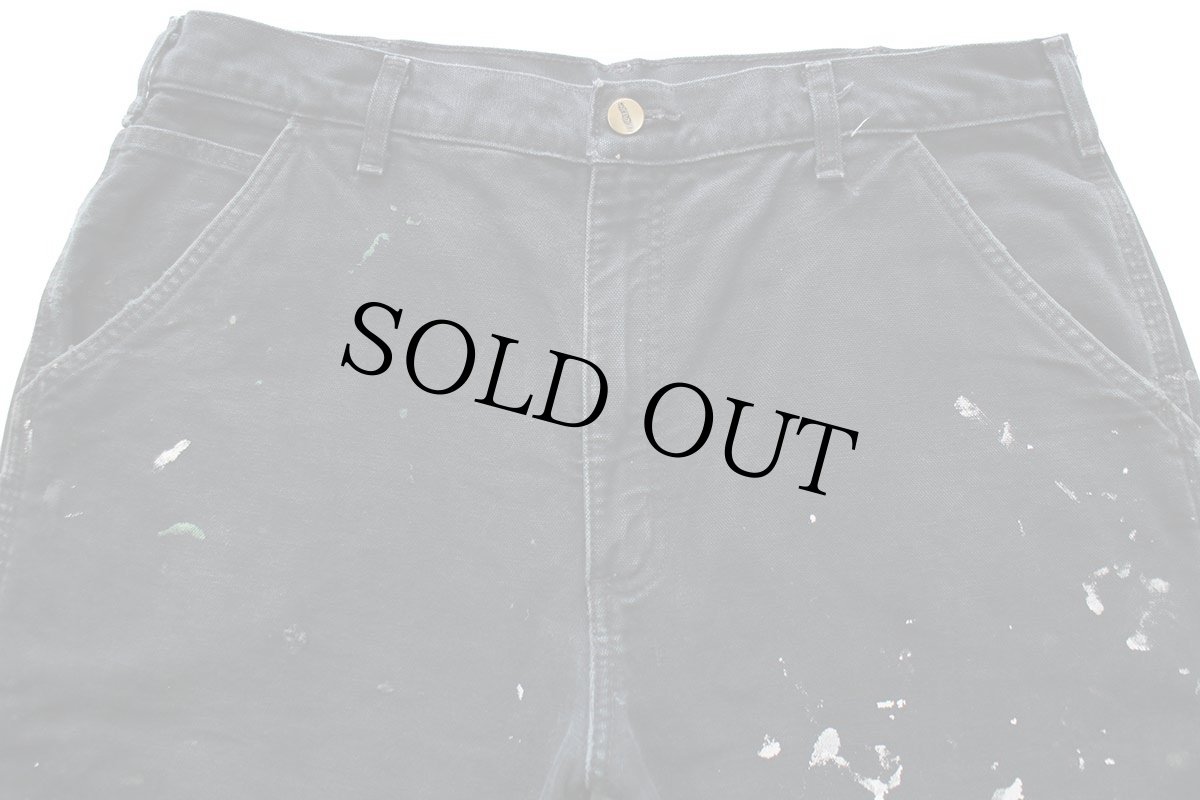 画像4: メキシコ製 carharttカーハート ペンキ飛び チェック ネルライナー ダック地 ペインターパンツ 黒 フェード W36 L32 (4)