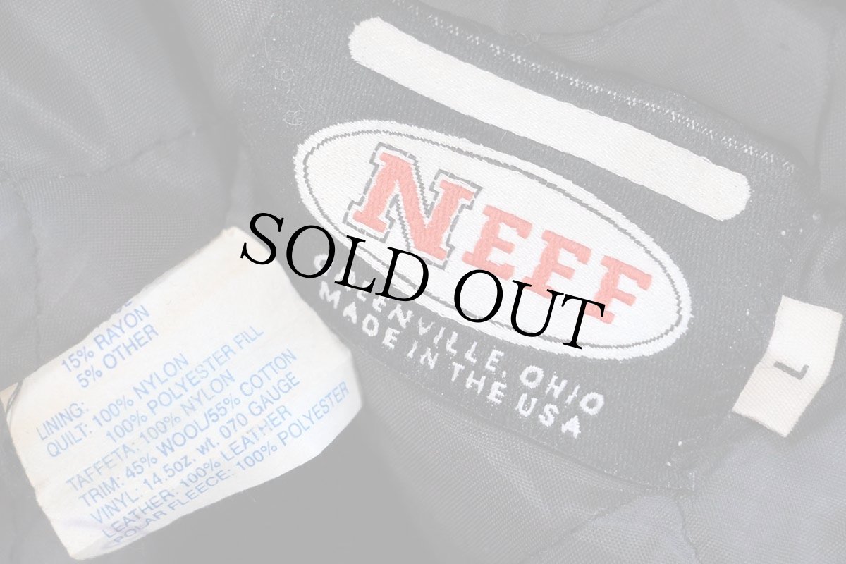 画像4: 90s USA製 NEFF 刺繍&パッチ付き キルティングライナー メルトン ウール スタジャン ベスト 黒 L (4)