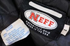 画像4: 90s USA製 NEFF 刺繍&パッチ付き キルティングライナー メルトン ウール スタジャン ベスト 黒 L (4)