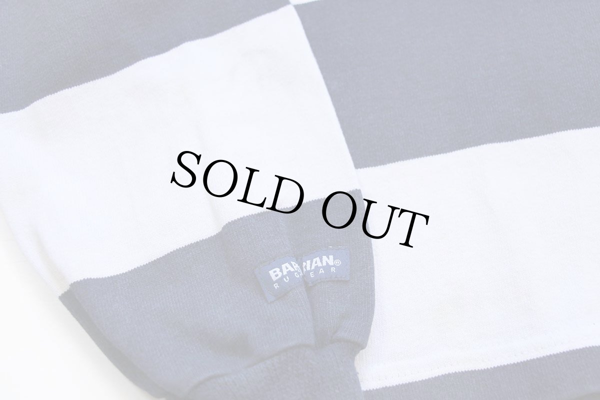 画像7: カナダ製 BARBARIANバーバリアン NOTRE DAME ACADEMY Coach 刺繍 太ボーダー コットン ラガーシャツ 紺×白 S (7)