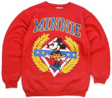 画像1: 80s USA製 Hanes DISNEY ディズニー MINNIE ミニー マウス 発泡プリント スウェット 赤 S (1)