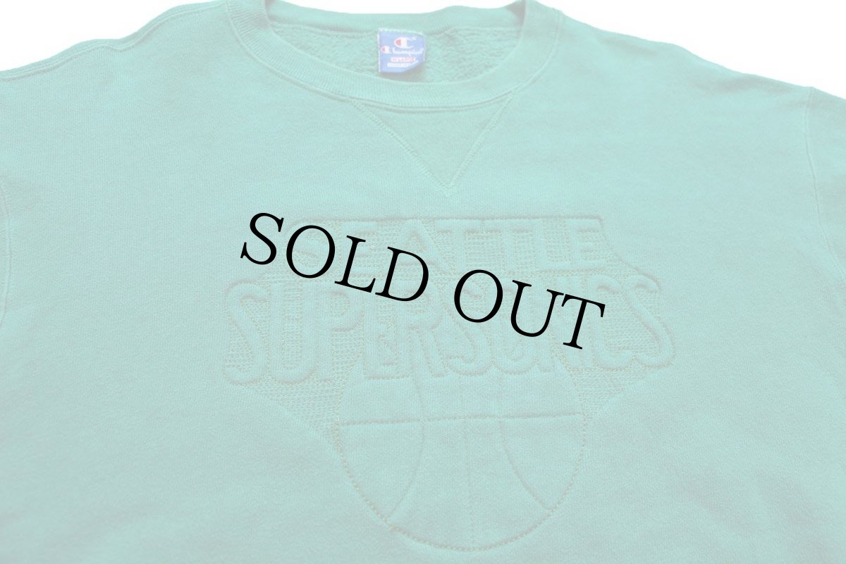 画像3: 90s USA製 Championチャンピオン NBA SEATTLE SUPERSONICS エンボス加工 前V スウェット 緑 XL (3)