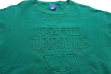 画像3: 90s USA製 Championチャンピオン NBA SEATTLE SUPERSONICS エンボス加工 前V スウェット 緑 XL (3)