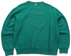 画像1: 90s USA製 Championチャンピオン NBA SEATTLE SUPERSONICS エンボス加工 前V スウェット 緑 XL (1)