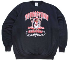画像1: 90s USA製 YOUNGSTOWN PENGUINS マスコット ひび割れプリント スウェット 黒 XL (1)