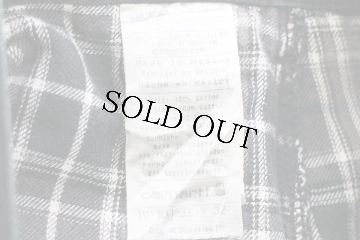 画像6: メキシコ製 carharttカーハート ペンキ飛び チェック ネルライナー ダック地 ペインターパンツ 黒 フェード W36 L32 (6)