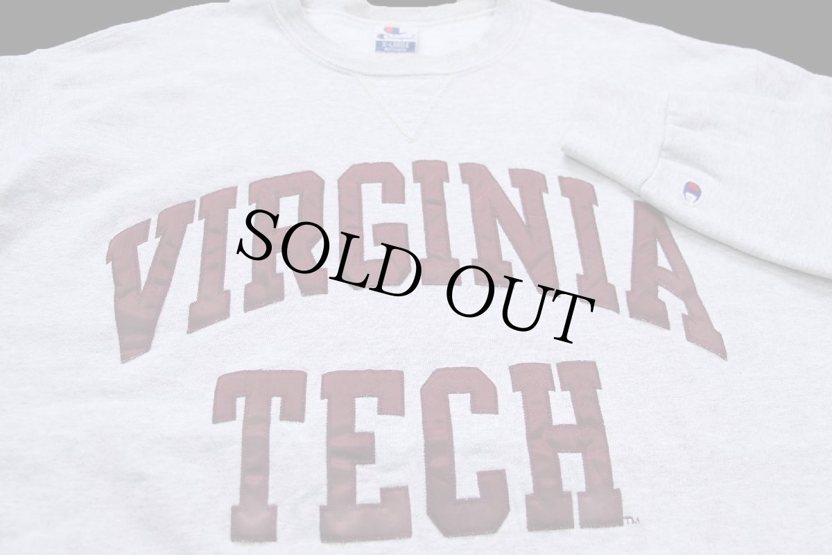 画像3: 90s USA製 Championチャンピオン VIRGINIA TECH アップリケ 前V スウェット 杢グレー XL (3)