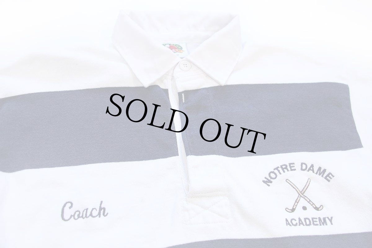 画像3: カナダ製 BARBARIANバーバリアン NOTRE DAME ACADEMY Coach 刺繍 太ボーダー コットン ラガーシャツ 紺×白 S (3)