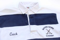 画像3: カナダ製 BARBARIANバーバリアン NOTRE DAME ACADEMY Coach 刺繍 太ボーダー コットン ラガーシャツ 紺×白 S (3)