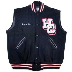 画像1: 90s USA製 NEFF 刺繍&パッチ付き キルティングライナー メルトン ウール スタジャン ベスト 黒 L (1)