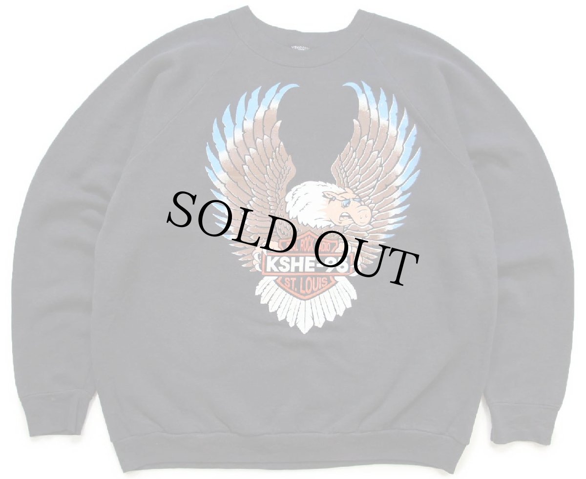 画像1: 80s USA製 KSHE-95 REAL ROCK RADIO ハーレー モチーフ スウェット 黒 フェード XL (1)