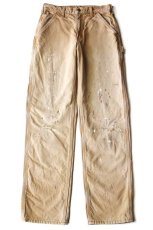 画像2: メキシコ製 carharttカーハート ペンキ飛び＆ダメージ チェック ネルライナー ダック地 ペインターパンツ 茶 フェード W30 L34★ボロ (2)