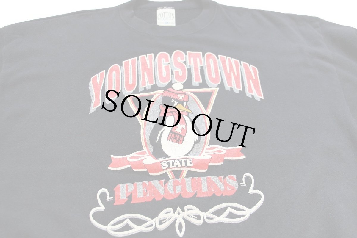 画像3: 90s USA製 YOUNGSTOWN PENGUINS マスコット ひび割れプリント スウェット 黒 XL (3)