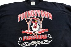 画像3: 90s USA製 YOUNGSTOWN PENGUINS マスコット ひび割れプリント スウェット 黒 XL (3)