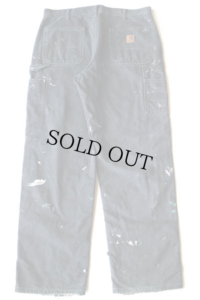 画像3: メキシコ製 carharttカーハート ペンキ飛び チェック ネルライナー ダック地 ペインターパンツ 黒 フェード W36 L32 (3)