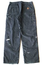 画像3: メキシコ製 carharttカーハート ペンキ飛び チェック ネルライナー ダック地 ペインターパンツ 黒 フェード W36 L32 (3)
