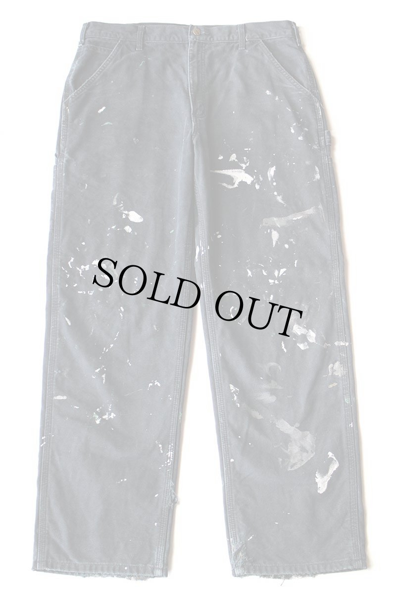 画像2: メキシコ製 carharttカーハート ペンキ飛び チェック ネルライナー ダック地 ペインターパンツ 黒 フェード W36 L32 (2)