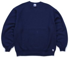 画像1: 90s USA製 RUSSELLラッセル 無地 前V スウェット 紺 L★ブランク (1)