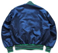 画像2: 80s USA製 DeLONG デロング KENNEDY パッチ付き キルティングライナー ナイロンスタジャン 紺 L (2)