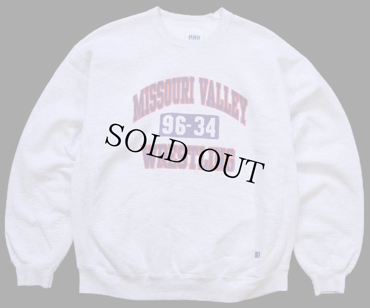 画像1: 90s USA製 RUSSELLラッセル MISSOURI VALLEY 96-34 WRESTLING 三段中抜き 前V スウェット 杢ライトグレー XL (1)