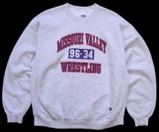 画像1: 90s USA製 RUSSELLラッセル MISSOURI VALLEY 96-34 WRESTLING 三段中抜き 前V スウェット 杢ライトグレー XL (1)