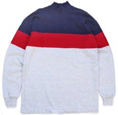 画像1: 80s USA製 L.L.Bean マルチカラー切り替え モックネック ヘビー コットン スウェット L-T (1)