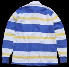 画像2: 90s USA製 LANDS'ENDランズエンド マルチボーダー コットン ラガーシャツ 青×白×黄 M (2)