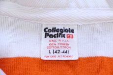 画像4: 80s USA製 Collegiate Pacific Oklahoma State 太ボーダー ヘビー コットン ラガーシャツ オレンジ×白 L (4)