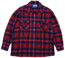 画像1: 70s USA製 PENDLETONペンドルトン タータンチェック オープンカラー ウールシャツ L (1)