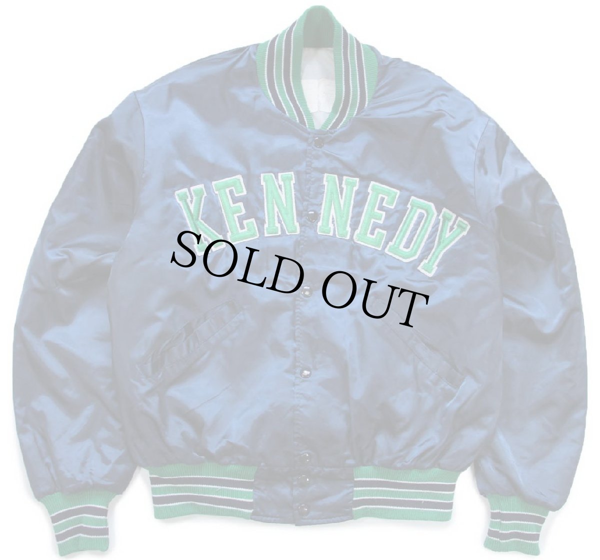 画像1: 80s USA製 DeLONG デロング KENNEDY パッチ付き キルティングライナー ナイロンスタジャン 紺 L (1)