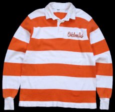 画像1: 80s USA製 Collegiate Pacific Oklahoma State 太ボーダー ヘビー コットン ラガーシャツ オレンジ×白 L (1)
