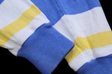 画像5: 90s USA製 LANDS'ENDランズエンド マルチボーダー コットン ラガーシャツ 青×白×黄 M (5)