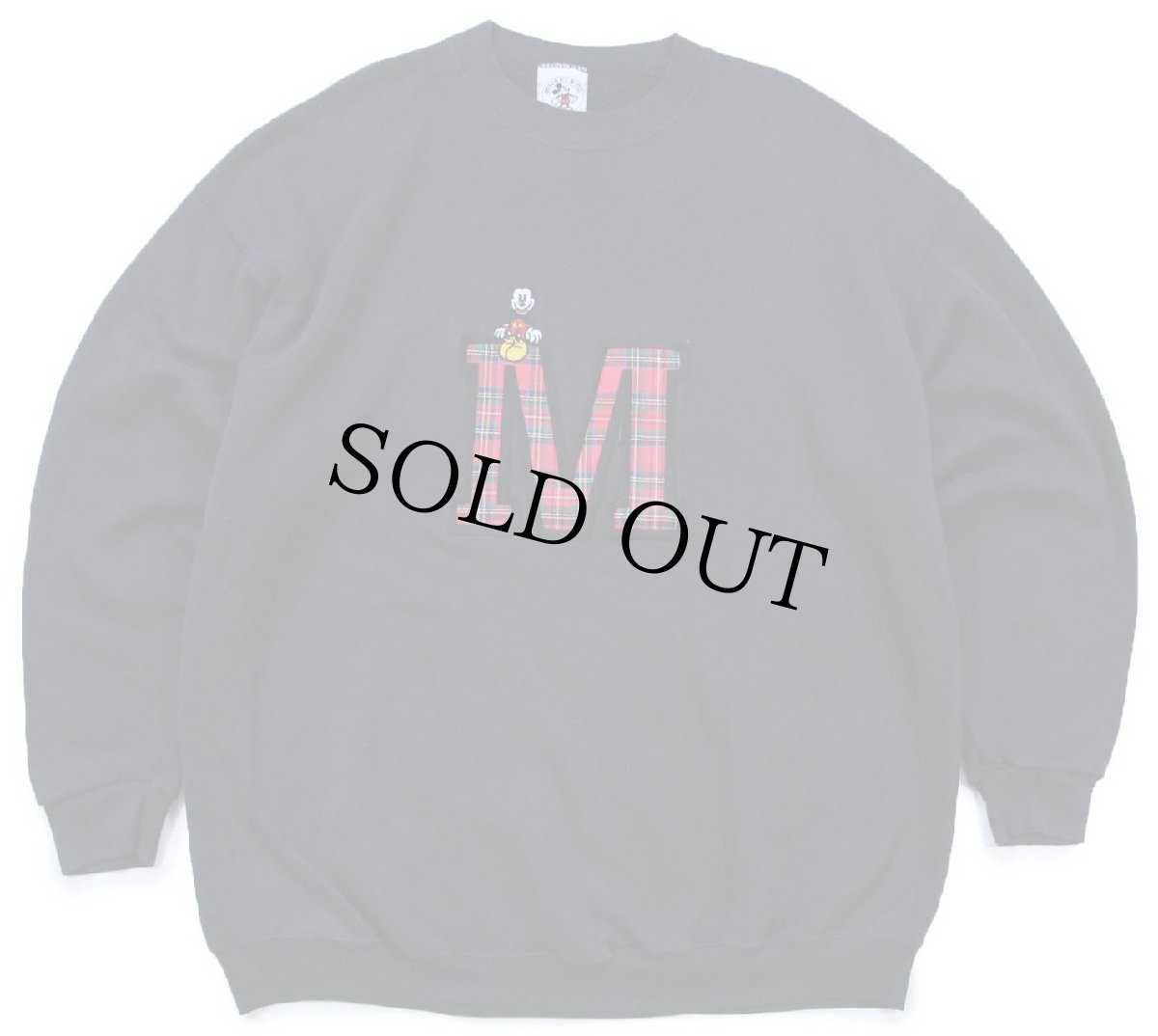 画像1: 90s USA製 Disney ディズニー ミッキー マウス M チェック アップリケ スウェット 黒 XL (1)