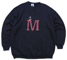 画像1: 90s USA製 Disney ディズニー ミッキー マウス M チェック アップリケ スウェット 黒 XL (1)