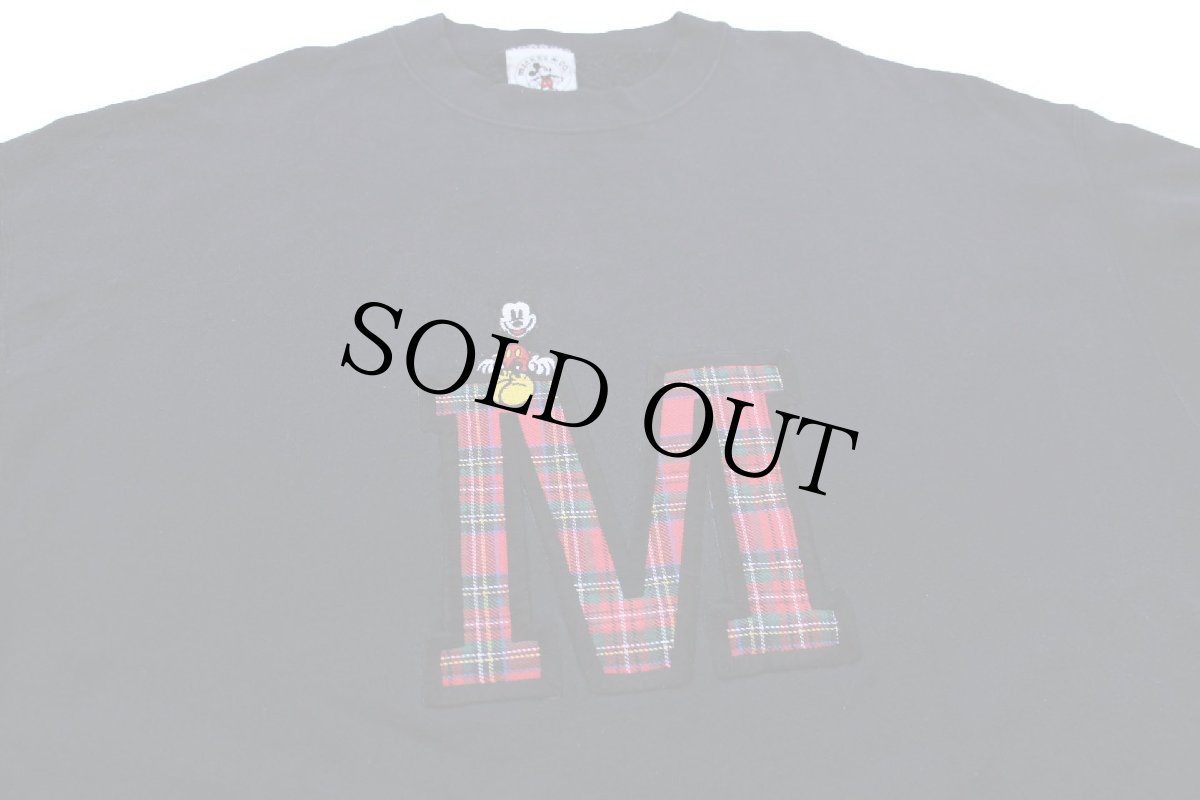 画像3: 90s USA製 Disney ディズニー ミッキー マウス M チェック アップリケ スウェット 黒 XL (3)