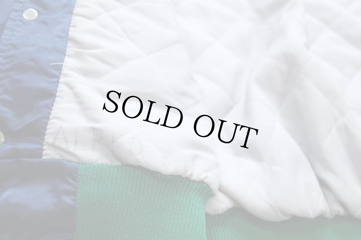 画像6: 80s USA製 DeLONG デロング KENNEDY パッチ付き キルティングライナー ナイロンスタジャン 紺 L (6)