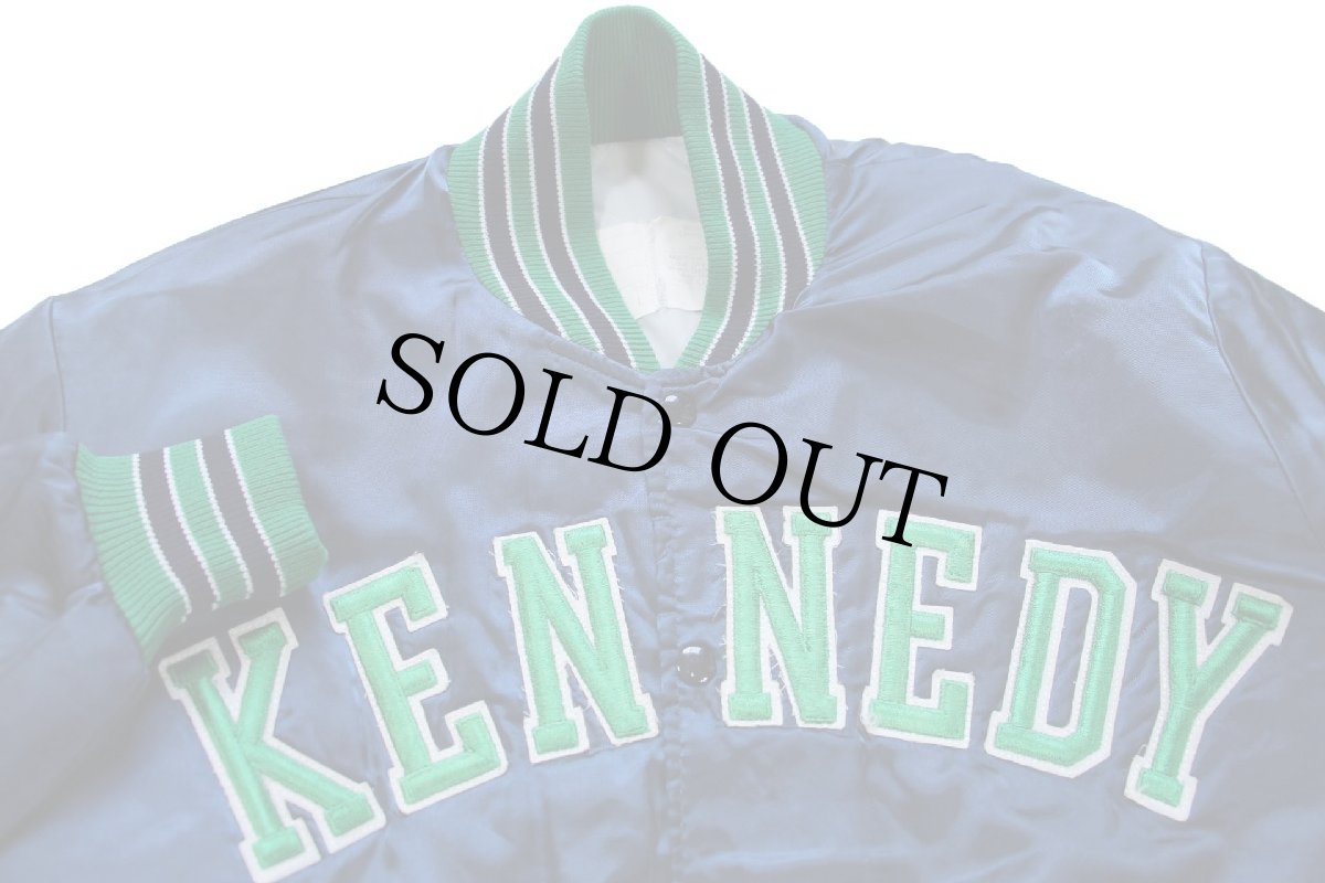 画像3: 80s USA製 DeLONG デロング KENNEDY パッチ付き キルティングライナー ナイロンスタジャン 紺 L (3)