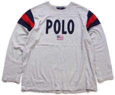 画像1: 90s POLO SPORT ポロ スポーツ ラルフローレン アップリケ 星条旗 刺繍 コットン アスレチックTシャツ 杢グレー XL (1)