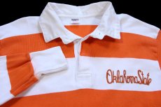 画像3: 80s USA製 Collegiate Pacific Oklahoma State 太ボーダー ヘビー コットン ラガーシャツ オレンジ×白 L (3)