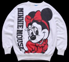 画像1: 80s USA製 Disneyディズニー MINNIE MOUSE ミニー マウス 両面プリント スウェット 白 M (1)