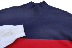 画像3: 80s USA製 L.L.Bean マルチカラー切り替え モックネック ヘビー コットン スウェット L-T (3)