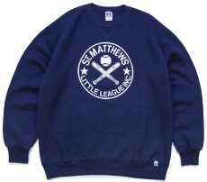 画像1: 90s USA製 RUSSELLラッセル ST.MATITHEWS LITTLE LEAGUE INC. ベースボール 前V スウェット 紺 XL (1)